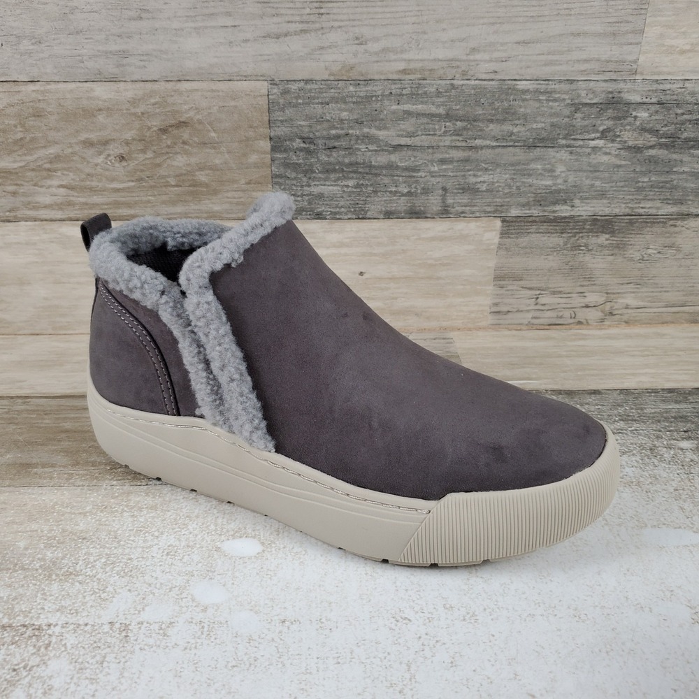 Dr Scholls Time Off Yo Womens Ankle Boots Sz 8 M Gray Slip On Shearling Collar